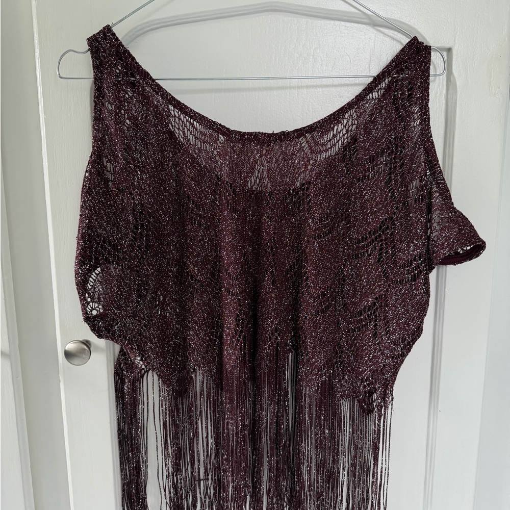 Charlotte Russe Burgundy Fringe Knit Top - Picture 3 of 4